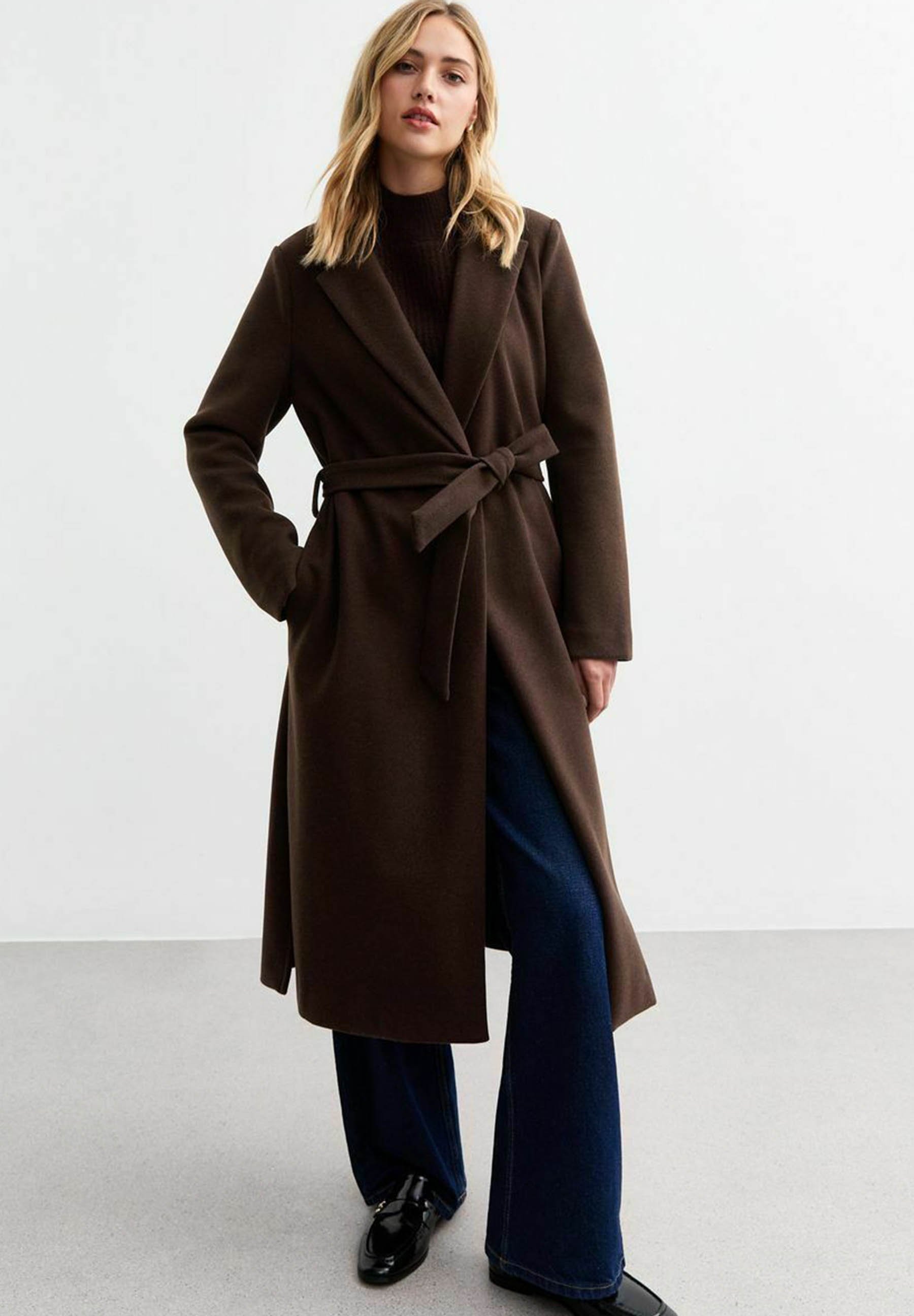 New Look TAILORED LONGLINE BELTED Classic coat dark brown