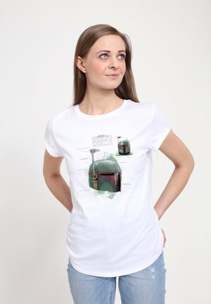 BOOK OF BOBA FETT HELMET SCHEMATIC PAINTED - T-shirt z nadrukiem
