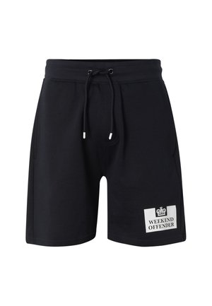 Pantaloncini neri con coulisse e toppa con logo bianco "Weekend Offender" sulla parte anteriore della gamba sinistra.