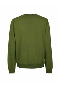 Felpa verde oliva con maniche lunghe, scollo a girocollo, polsini e orlo a costine. Tessuto morbido con un design semplice e privo di decorazioni.