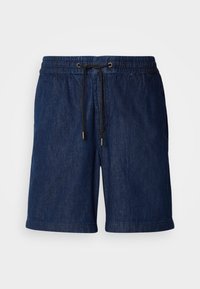 Denimové kraťasy v tmavě modré barvě s elastickým pasem a nastavitelnou šňůrkou. Obsahují boční kapsy a maj�í uvolněný střih.