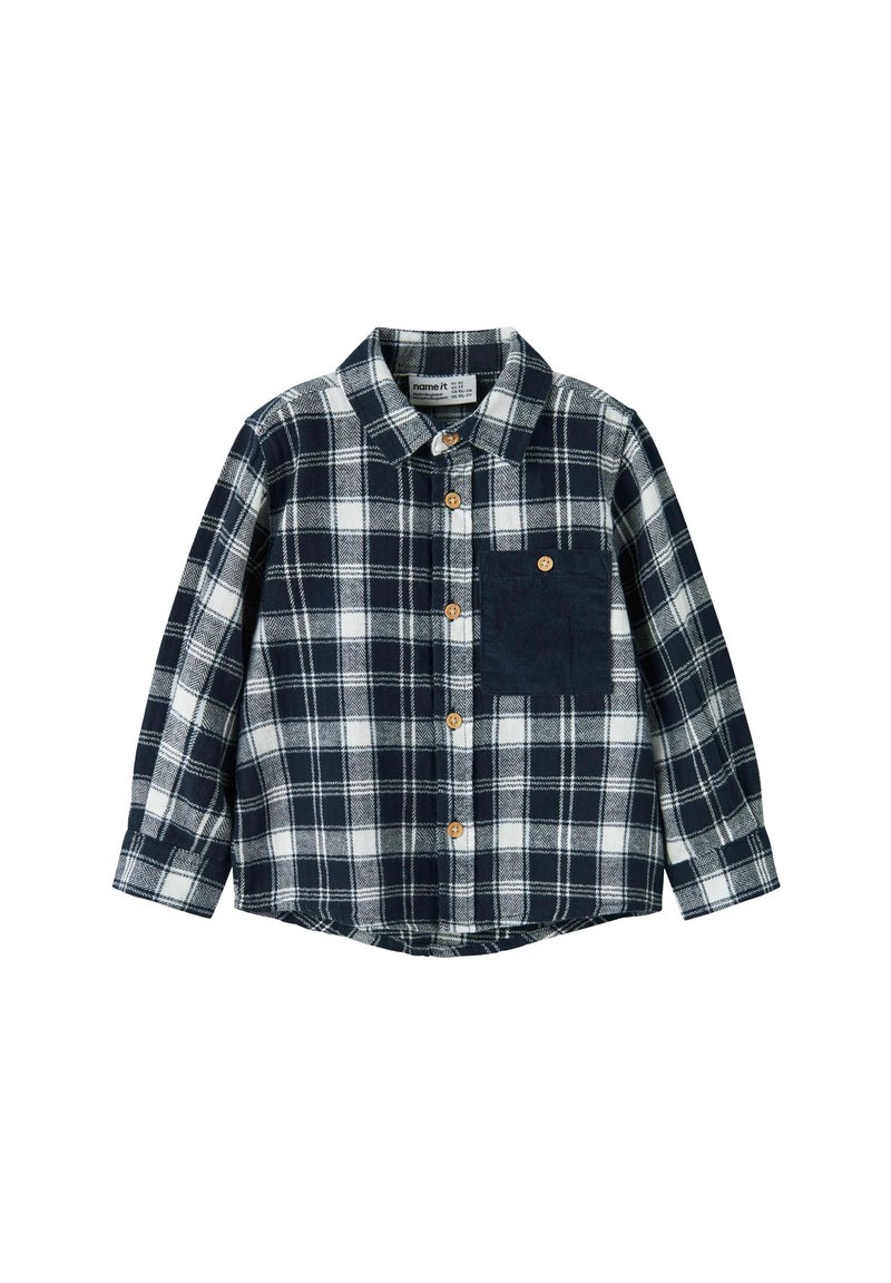 Mørkeblå og hvit rutete skjorte med lang erm og knappelukking samt brystlomme. Laget av myk stoff med en avslappet passform.