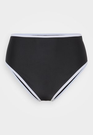 Svart høy midje bikini-bunn med hvite sideaksenter. Glatt tekstur, full dekning, og et enkelt design som passer for ulike kroppstyper.