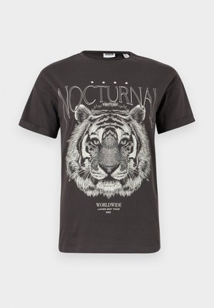 Black T-shirt with a detailed white tiger face illustration, the word "NOCTURNAL" above, and "WORLDWIDE LOVER BOY TOUR 2002" below.