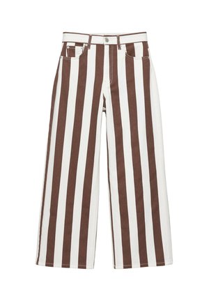 PULL&BEAR, STRIPED HIGH-WAIST - TROUSERS - Pantalon classique - brown