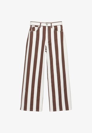 PULL&BEAR, STRIPED HIGH-WAIST - TROUSERS - Pantalon classique - brown