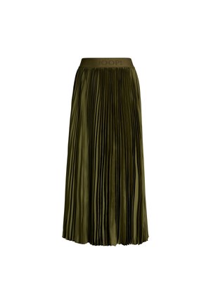 Gonna midi plissettata verde oliva con vita elasticizzata, caratterizzata dal sottile logo "JOOP!", tessuto satinato e silhouette fluida.