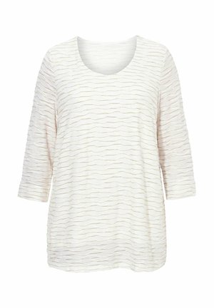 Ulla Popken, TEXTURED GLITTER STRIPE 3/4 SLEEVE T-SHIRT BLOUSE - Bluse - off-white