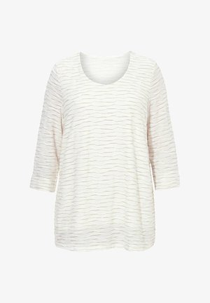 Ulla Popken, TEXTURED GLITTER STRIPE 3/4 SLEEVE T-SHIRT BLOUSE - Bluse - off-white