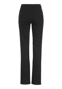 Svarta jeans med rak bendesign, hög midja och två bakfickor. Tyget har en slät yta utan utsmyckningar.
