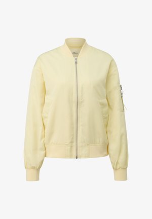 Hellgelbe Bomberjacke mit Frontreißverschluss, geripptem Kragen, Bündchen, Bund und Reißverschlusstasche am linken Ärmel.