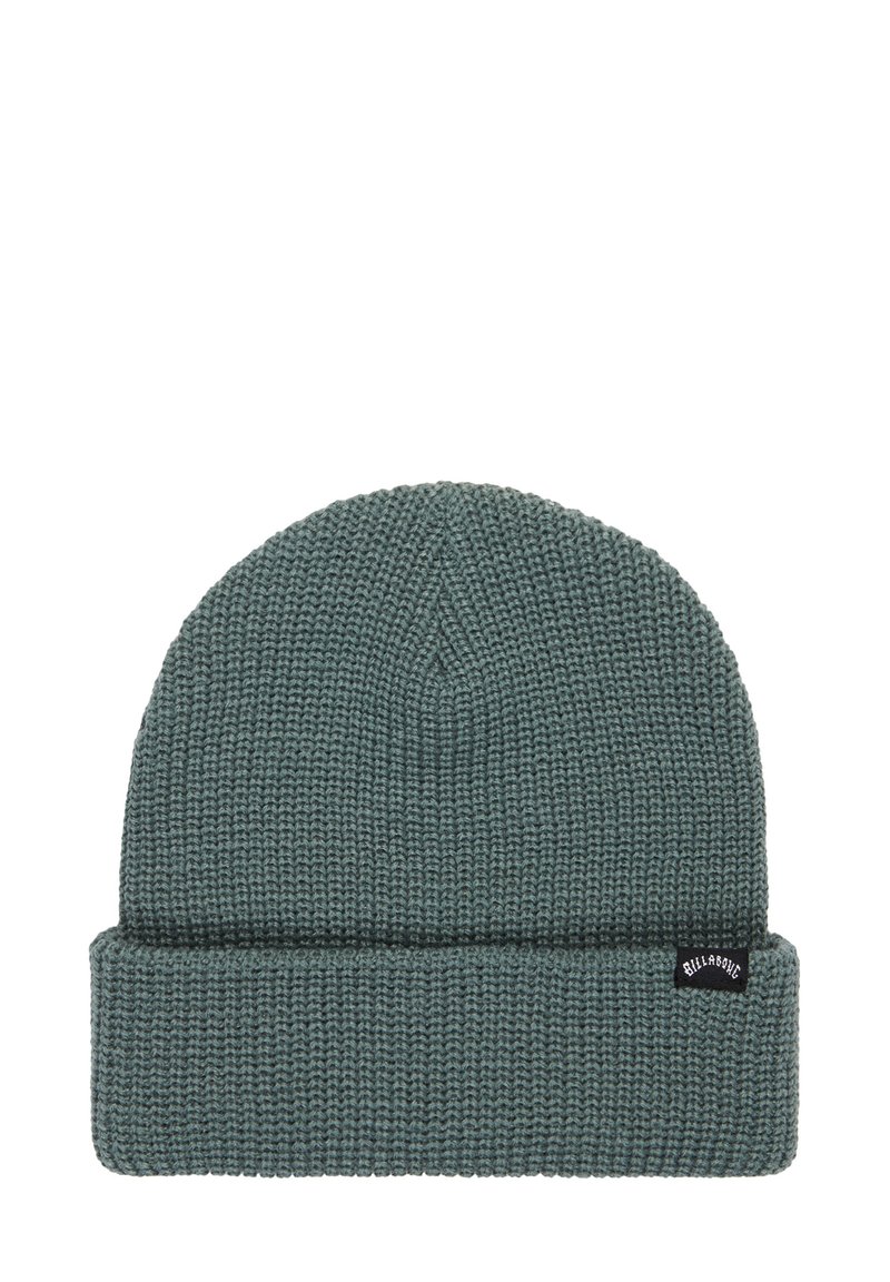 Berretto a maglia in un colore teal smorzato con un design con risvolto e un piccolo patch logo nero. Il tessuto testurizzato offre calore e comfort.