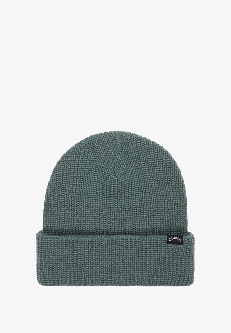 Berretto a maglia in un colore teal smorzato con un design con risvolto e un piccolo patch logo nero. Il tessuto testurizzato offre calore e comfort.