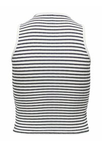 Canotta a righe in bianco e blu navy, texture a costine, design senza maniche, scollatura arrotondata, forma aderente, orlo rifinito.