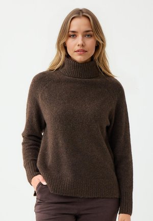 REGULAR FIT POLO NECK PULLOVER - Pullover - bitter brown