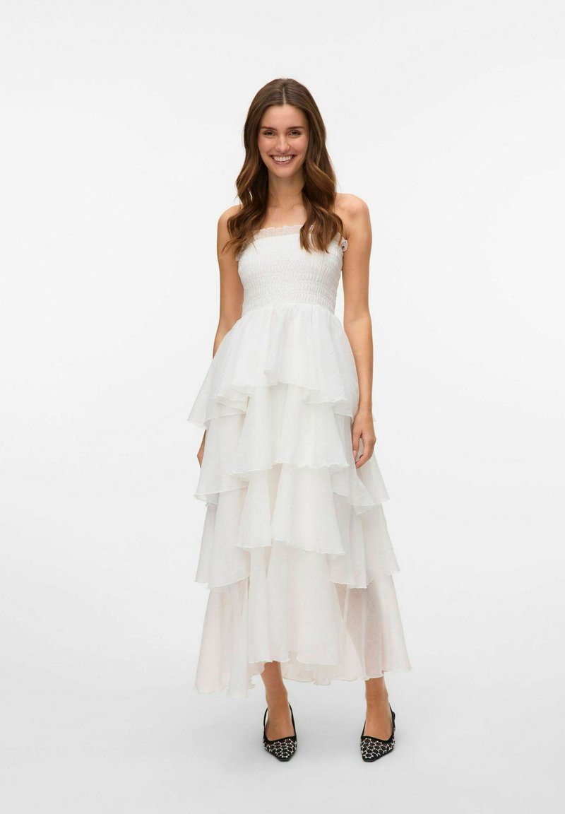 Vero Moda VMDELILAH SMOCK RUFFLE - Robe de cocktail - star white
