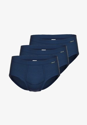 Bóxer para hombre en azul marino, hecho de un tejido texturizado con rayas horizontales, que presenta una cinturilla gruesa y un sutil logo en la parte frontal.