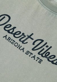 Szara bawełniana koszulka z odważnym, granatowym napisem "Desert Vibes" oraz "Arizona State" z efektem postarzania.