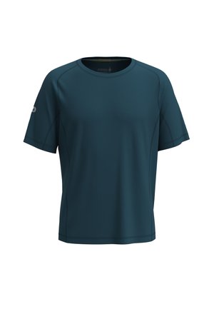 Mörkblågrön t-shirt med kort ärm, tillverkad av ett mjukt och andningsbart tyg. Har en rund halsringning och subtila sömnadsdetaljer. Ingen mönstring eller grafik.