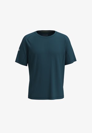 Camicetta a maniche corte di un verde scuro, realizzata in tessuto morbido e traspirante. Presenta un collo rotondo e dettagli di cucitura discreti. Senza motivi o grafiche.