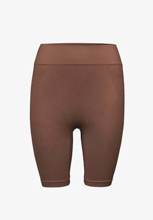 Braune Stretch-Shorts mit eng anliegendem Design, elastischem Bund und glatter Textur. Verfügen über eine mittlere Oberschenkellänge und nahtlose Verarbeitung.