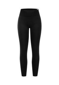 Leggings noirs taille haute sans coutures avec une large ceinture côtelée et une coupe slim sur toute la longueur.
