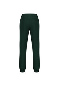 Dunkelgrüne Jogginghose mit einem Kordelzugbund, elastischen Bündchen und einer einzelnen Gesäßtasche. Glattes Material mit lässigem Schnitt.