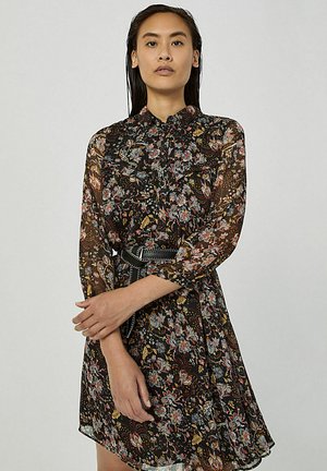 FLORAL PRINT ON BLACK BACKGROUND VOILE WITH METALLIC - Shirt dress - noir