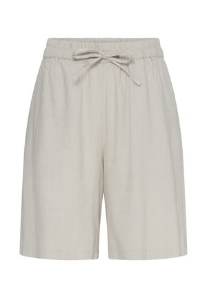 Kerged beežid vabaaja lühikesed püksid elastse vöökohaga ja esiküljel nööriga, põlvepikkused, valmistatud kerge kangaga.