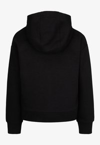 Svart croppad hoodie i mjuk bomullsblandning, med dragsko i huvan, ribbade cuffs och en sömlös ryggdesign.
