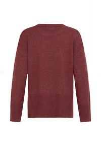 Pull bordeaux au fit loose, avec un ourlet côtelé et de larges manches. Fait en tissu tricoté texturé, avec un design arrière simple et épuré.