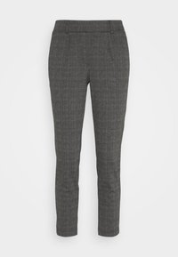 Grijze geruite op maat gemaakte broeken met een slim fit, gestructureerde stof, voorplooien en een elastische tailleband voor comfort.