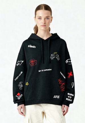 GRAFFITI HEAYVWEIGHT UNISEX OVERSIZED - Felpa con cappuccio - black