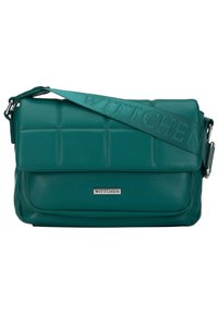 Borsa a tracolla in pelle turchese con design trapuntato. Caratterizzata da una chiusura a pattina e una tracolla regolabile con dettagli del logo. Accenti in metallo argento presenti.
