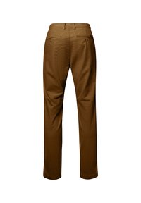 Braune Cordhosen mit geradem Bein, ausgestattet mit zwei Gesäßtaschen und einer gerippten Textur.