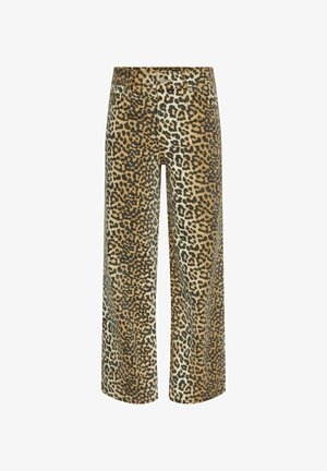 Hlače s širokimi nogavicami v leopardjem vzorcu, izdelane iz mehke tkanine; z visokim pasom, sprednjimi žepi in sproščenim silhueto.