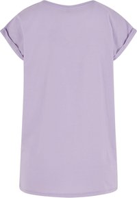 Lilla bomulds T-shirt med korte, opskørte ærmer, rund halsudskæring og løstsiddende pasform. Glat tekstur og ensartet design.