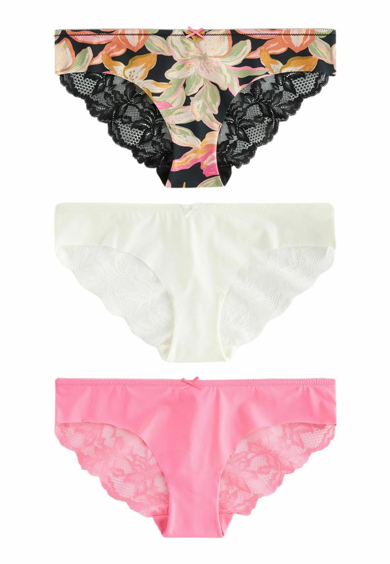 Next - NO VPL BACK BRAZILIAN THREE PACK - Trusser - black floral pink cream, Forstør