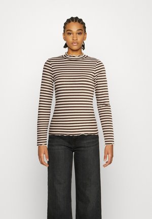 JDY JDYFRANSISKA L/S STRIPE JRS NOOS - Μπλούζα με μακριά μανίκια - chocolate brown/sandshell