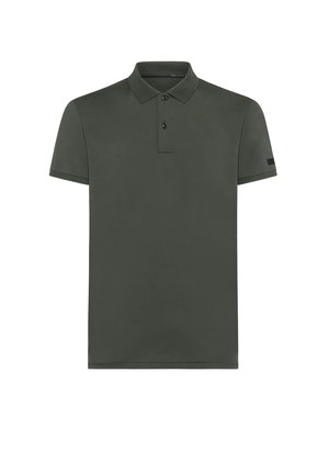 Donkergroen poloshirt met korte mouwen, voorzien van een twee-knopenlijst en een klassieke kraag, effen ontwerp zonder zichtbare logo's of patronen.