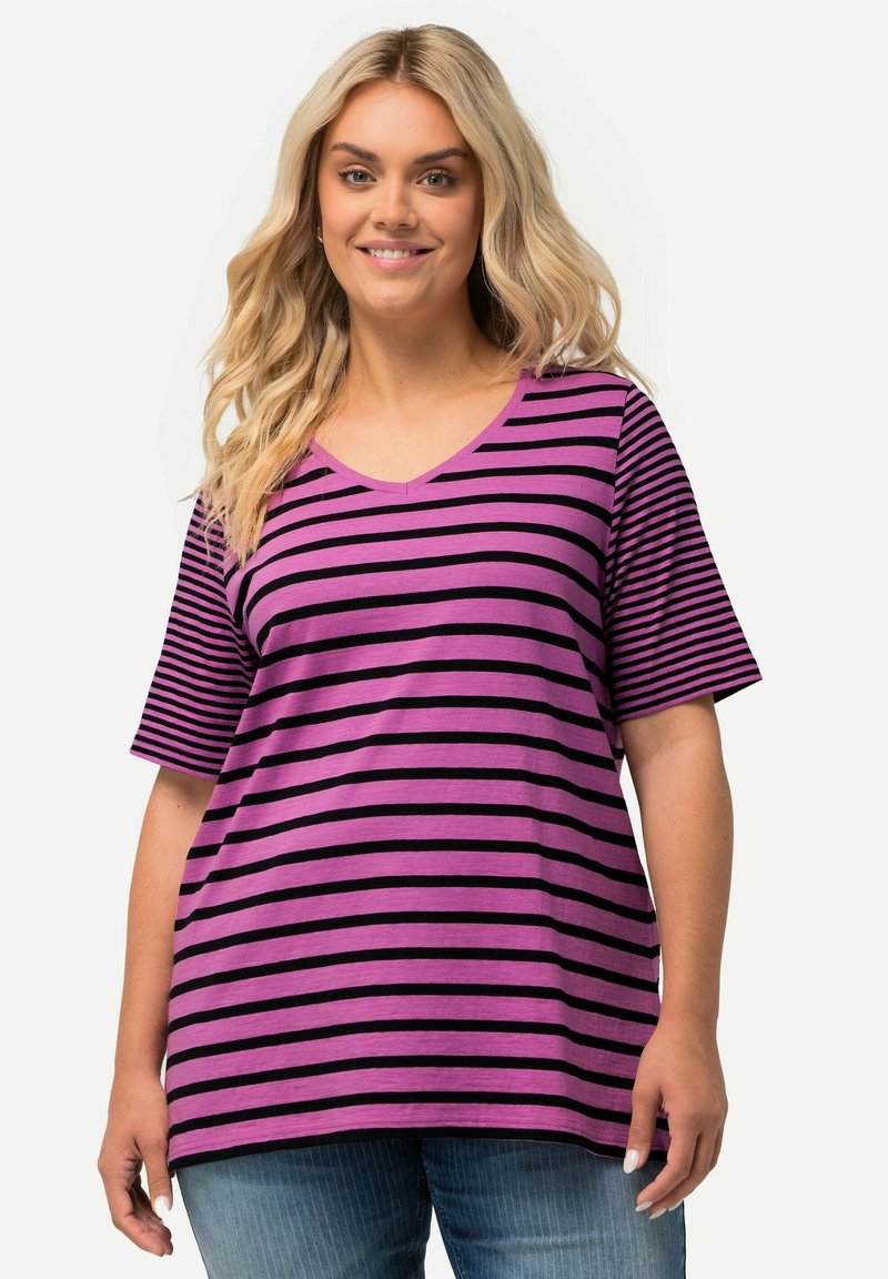 Ulla Popken RINGELMIX V-AUSSCHNITT HALBARM - Camiseta estampada