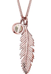 Roosakuldne ripatskaelakee, millel on lehemotiiv ja tekstureeritud klaasiga ringikujuline ripats. Õrn kett koos konksluku kinnitusega.