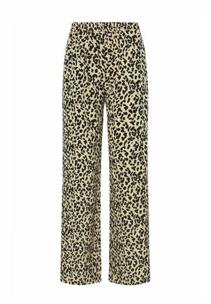 Pantalons large en imprimé léopard beige avec des taches noires, dotés d'une taille élastique et d'un tissu doux et léger.