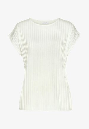 Top blanco con pliegues, de mangas cortas, hecho de una tela suave, con un cuello redondo y un corte relajado para un uso cómodo.