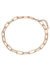 Rund kæde med forbindende rektangulære metalssegmenter i rosaguld finish. Inkluderer en justerbar lås med en lille metalcharms.