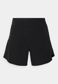 Svarta träningsshorts med en bred midja, slät yta och utsvängd design. Shortsen har sidoflikar för ökad rörelse.