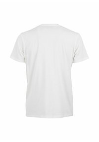 Maglietta in cotone bianco, maniche corte, design classico a girocollo. Tessuto liscio con retro semplice, senza motivi o dettagli visibili.