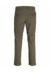 Braune karierten Hosen mit einer perfekten Passform, zwei aufgesetzten Taschen mit Knöpfen und einer glatten Textur. Entwickelt mit einem modernen Schnitt und klaren Linien.