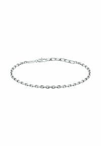 Bracciale in argento con catene a anelli rotondi e ovali, chiusura a scatto, superficie liscia, finitura lucida e incise sottili.