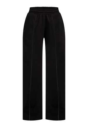 Zwarte sweatpants met een relaxte pasvorm, voorzien van een elastische tailleband, zijnaad en contrasterende stiksels voor extra detail.